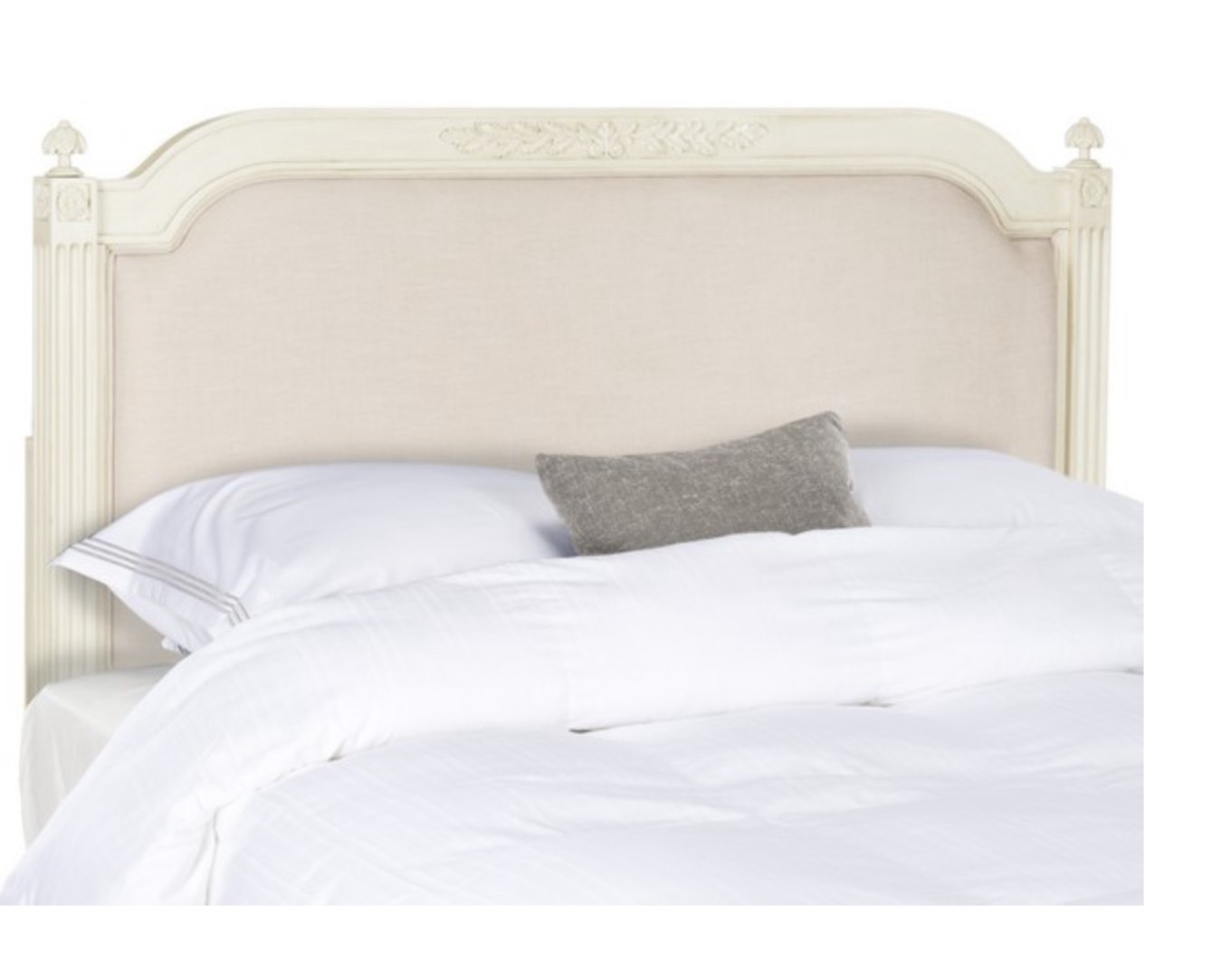 Antique Beige Wood Beige Linen Headboard (Full Size)