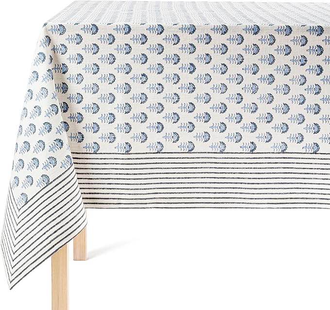 over&back Hand-Screened Tablecloth - 100% Cotton - Kitchen and Home Decor - Flower