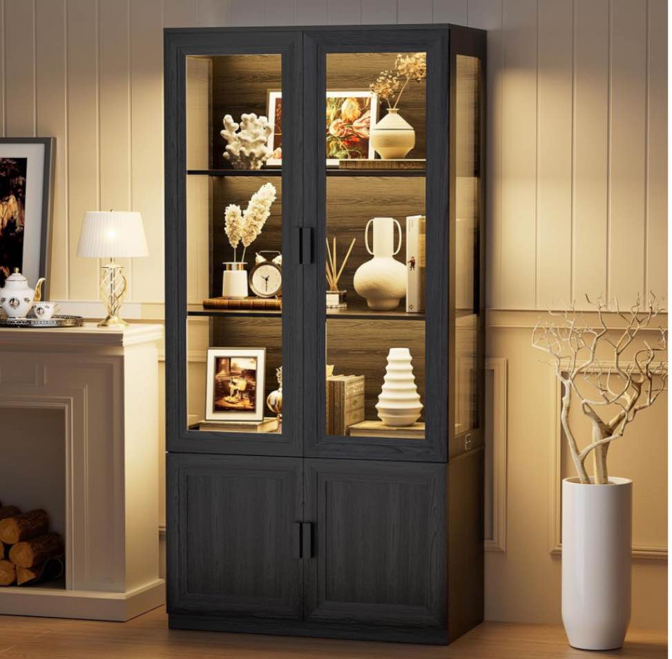 Curio Cabinet&bookcase With 3 Color Light