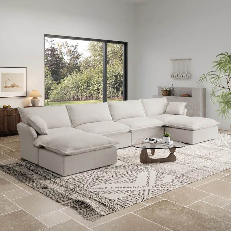 Rilana 151.4'' Upholstered Sofa Modular Sectional Sofa U-Shape Couch with Ottoman 6 Seat Sofa Down Fill Cushions for Living Room (Incomplete, Only 2 Pieces)