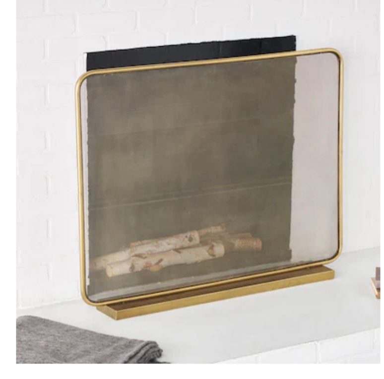 Metal 1 Panel Geometric Fireplace Screen With Rounded Edges And Rectangular Base