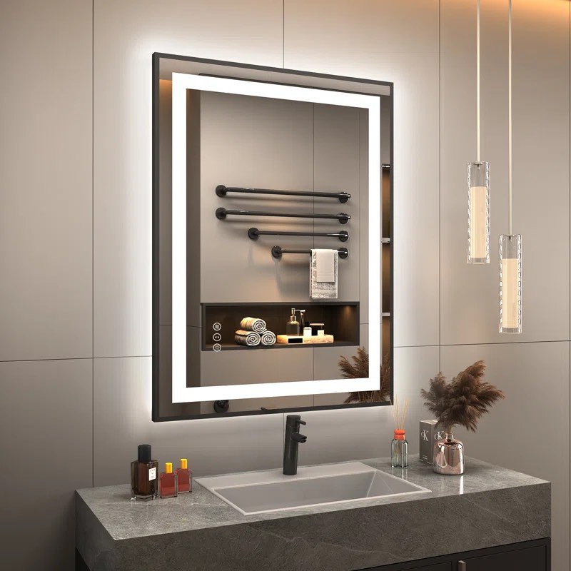 Aevar Matte Black Framed Front & Back LED Lighted Anti-fog Tempered Glass Bathroom / Vanity Mirror