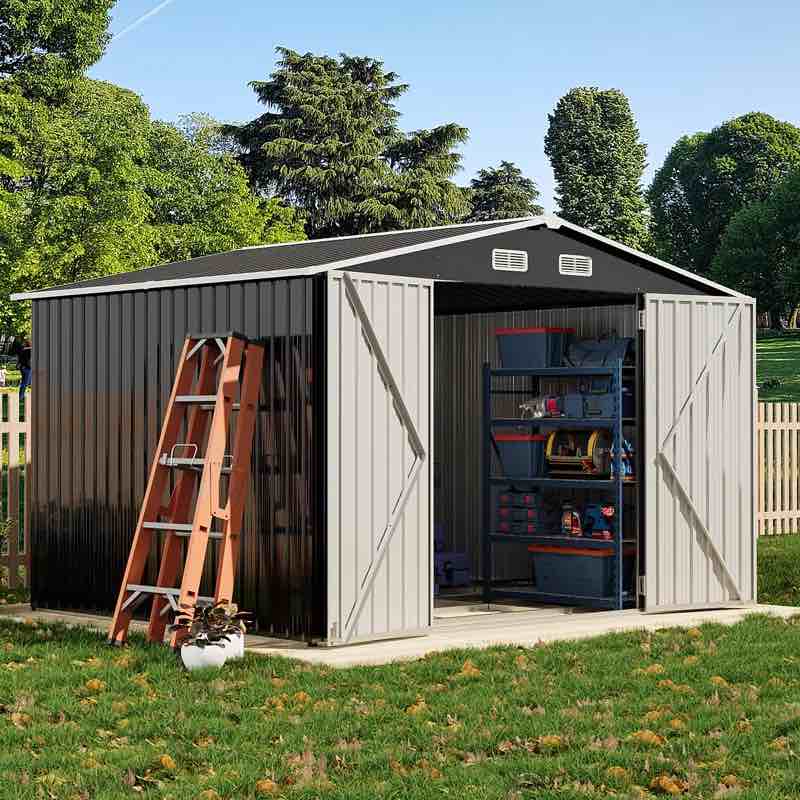 10 ft. W x 8 ft. D Metal Storage Shed with Metal Base Frame Kit (Incomplete Box 1/2 )