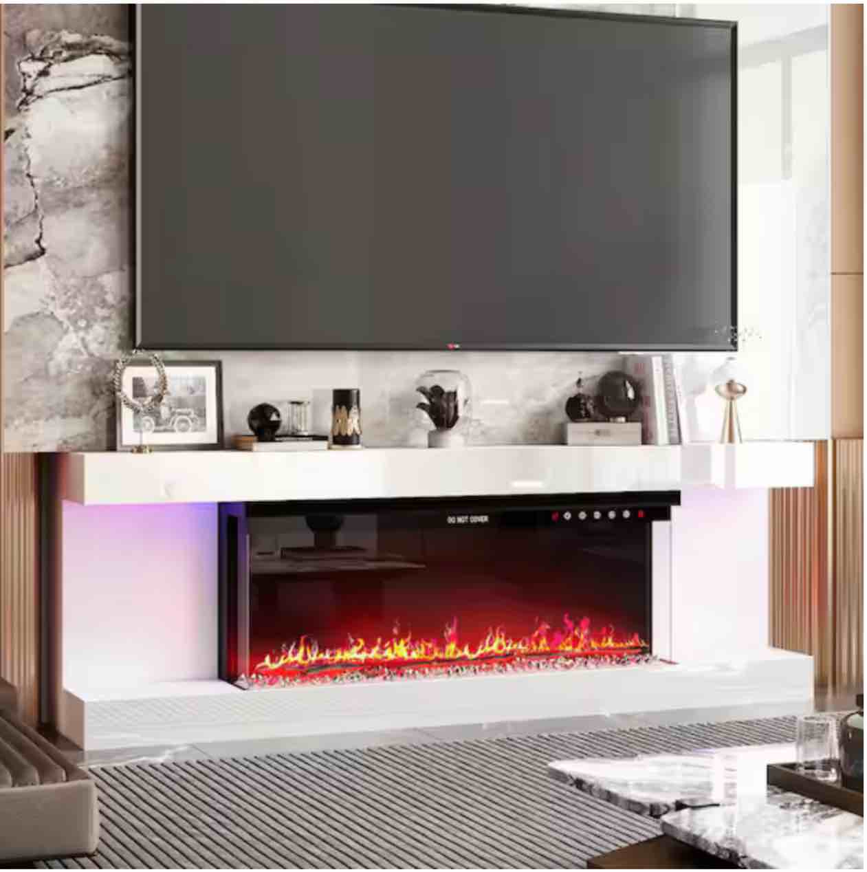 Modern TV Stand With Built-In Electric Fireplace, 66.5" Media Console With LED Lighting For Living Room Entertainment Center (Incomplete Box 1/2 )