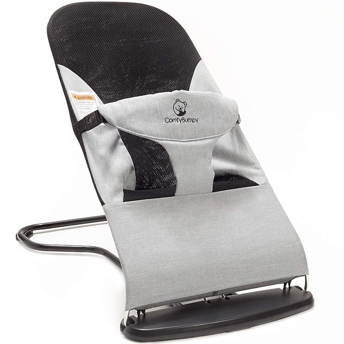 ComfyBumpy Ergonomic Baby Bouncer Seat - Bonus Travel Carry Case - Safe, Portable Bouncing Chair with Adjustable Height Positions - Infant Sleeper Bouncy Seat Perfect for Newborn Babies (Light Grey)