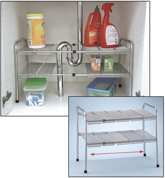 ATB 2 Tier Expandable Adjustable Under Sink Shelf Storage Shelves Kitchen Organizer