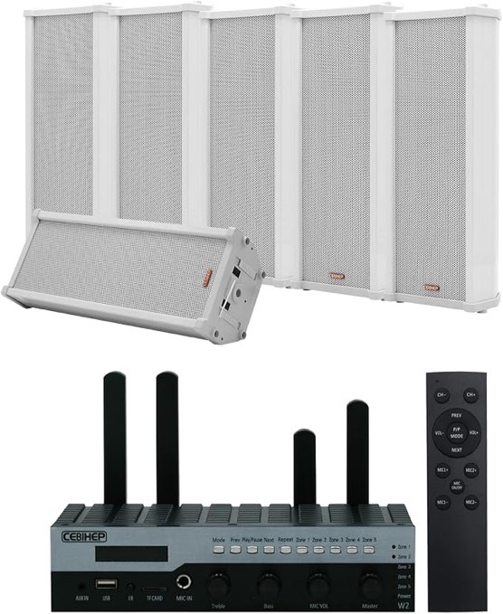 2 Pcs )) Bluetooth Amplifier Indoor Outdoor Speaker Bluetooth Surface Mounted Speaker with Wireless Intelligent Transmitter for Home, Boat, Pool, Patio Weatherproof Waterproof