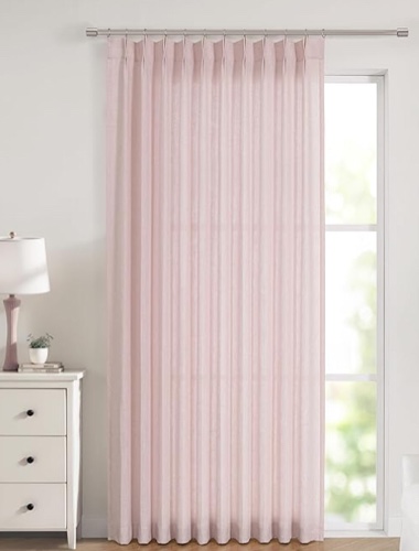 Pinch Pleated Semi Sheer Curtains Textured Linen Blended Light Filtering Pink Window Curtains 108 inch Long for Living Room Bedroom Pinch Pleat Drapes, 1 Panel,52" W x 108" L 52"W x 108"L (Pack of 1) 2-(( Color Pink ))