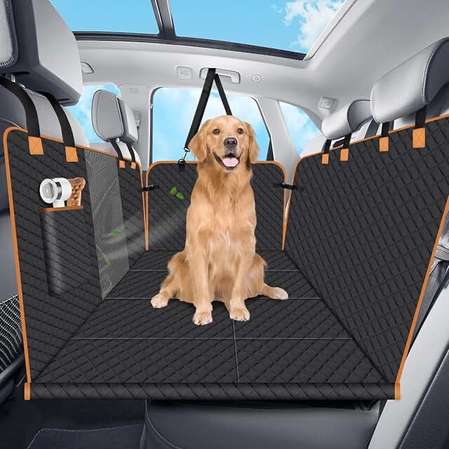 Dog Car Seat Cover for Back Seat, Dog Car Bed Cover with Strong Hard Bottom 4 Panels, Car Back Seat Extender Hammock for Car SUV Truck Black Color