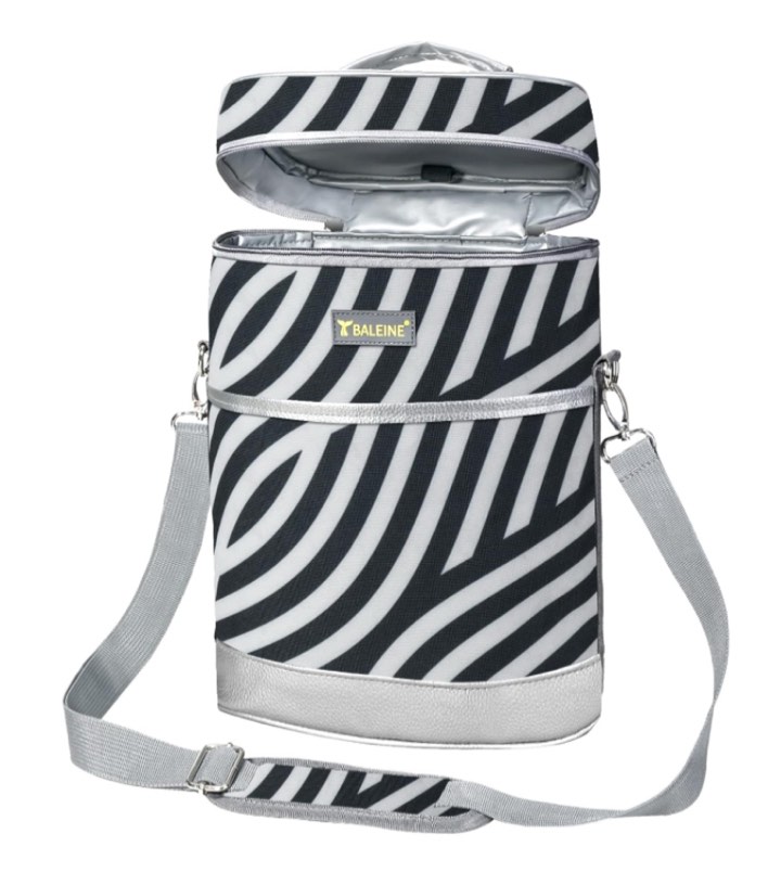 BALEINE 4 Bottle Wine Carrier - Insulated & Leakproof Wine Cooler Bag with Shoulder Strap for Picnic, Travel, BYOB Restaurant, Wine Gifts for Women (Zebra Stripe, 4 Bottle)
