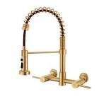 Fonveth Wall Mount Kitchen Faucet, 8 Inch Center Wall Mount Kitchen Sink Faucet with Pull Down Sprayer, Wall Mount Faucet with SprayerCommercial Wall Mount Faucet, Brushed Gold  DC18028 BN