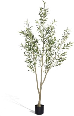 6FT Artificial Olive Tree (72") Tall, Faux Olive Tree Plants with Olive Branches and Fruits, Fake Potted Olive Silk Tree with LED String Lights for Modern Home Office Living Room Floor Decor Indoor