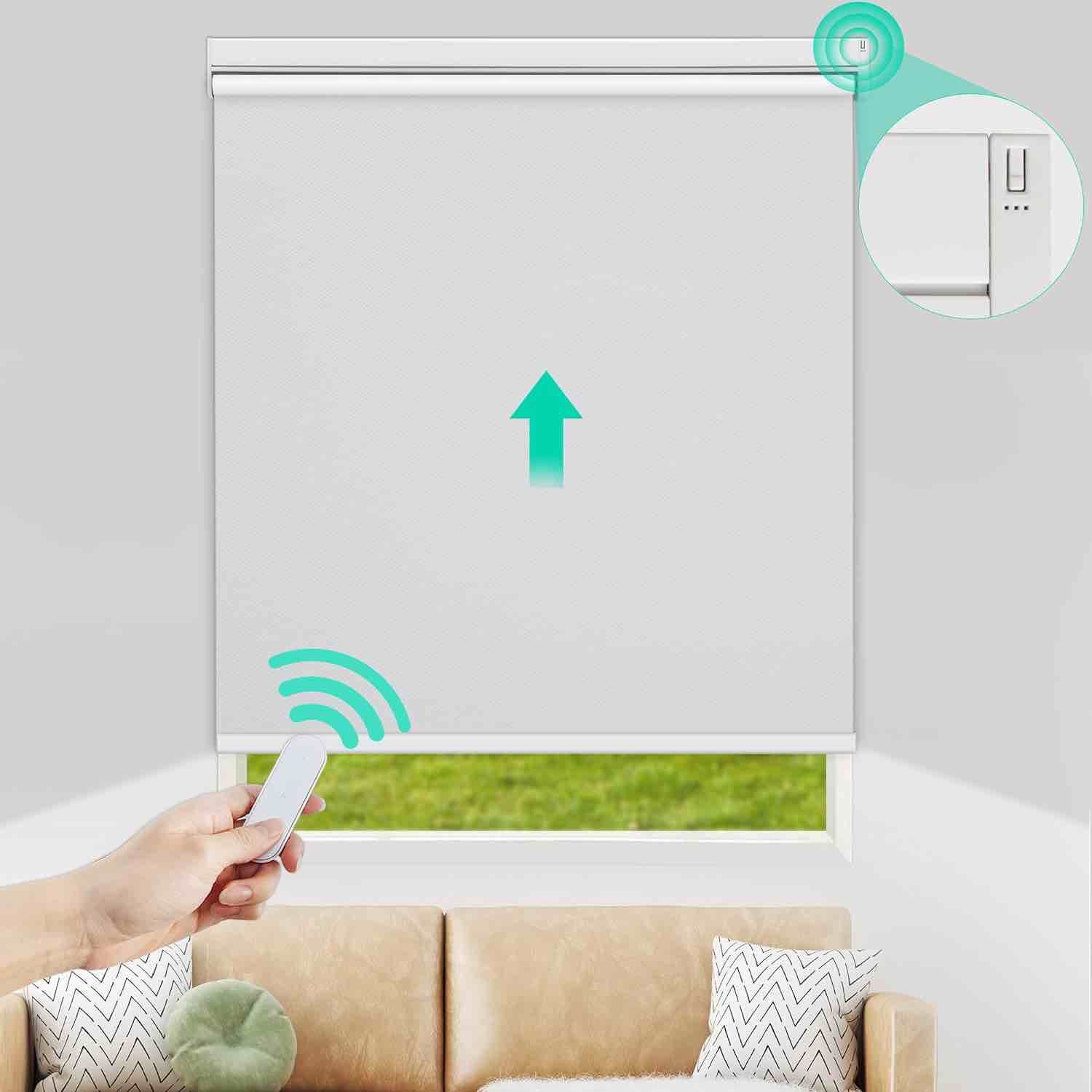 Allesin Motorized Roller Blinds with Remote Control for Windows, Blackout Smart Roller Shade, Battery Powered Electric Smart Blind for Home & Office(White,35" Wx72 H) White W35" X H72"