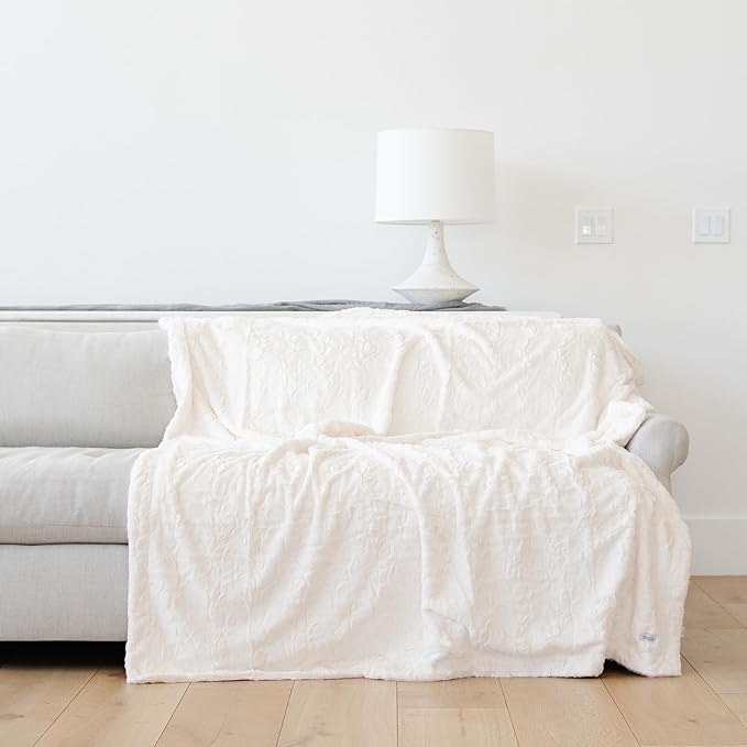 GRACED SOFT LUXURIES Throw Blanket Softest Warm Elegant Cozy Faux Fur Aesthetic for Home, Couch, Sofa, Bed, Living Room (Solid Ivory, Extra Large 60" x 80")