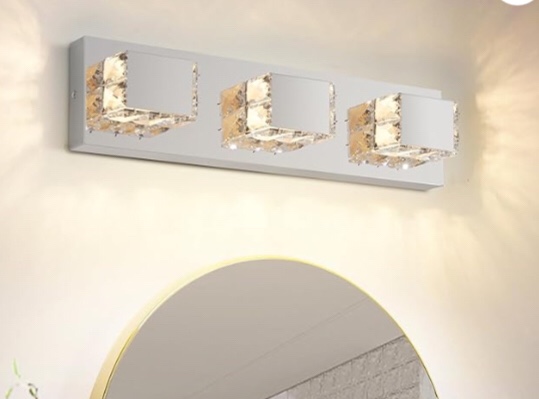 Crystal Bathroom Vanity Lights 3-Lights Stainless Steel Modern LED Vanity Lights Over Mirror Modern Crystal Bathroom Sconce Lighting Fixtures 