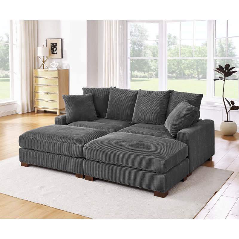 (Incomplete) 86" Upholstered Corduroy Sofa With Solid Wood Legs Upholstery Color: Gray