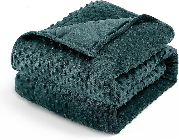 Wemore Minky Dot Weighted Blanket for Adults Queen Size 20 lb, Soft Heavy Blanket for Stress Relief and Sleep Promotion, Breathable Blanket for All-Season with Glass Beads, Dark Green 60 x 80 inches