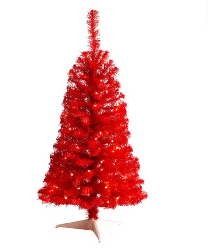 Red Artificial Christmas Tree with 50 LED Lights and 118 Bendable Branches