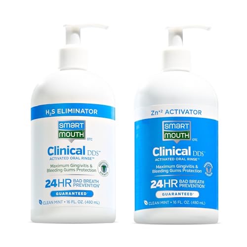 SmartMouth Clinical DDS 2-Bottle Activated Mouthwash with Pumps - Gum Health Support for Adults - 12-Hour Fresh Breath Mouthwash - Clean Mint Flavor, 32 fl oz (16 fl oz per Bottle)