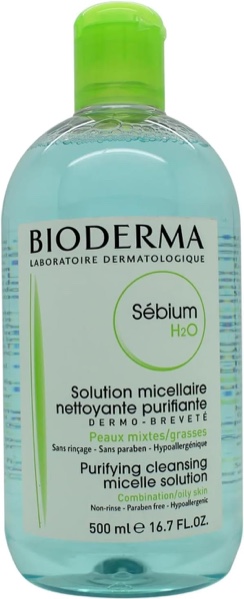Bioderma Sbium H2O Micellar Water - Purifying Cleanser to Remove Make Up, Impurities & Pollution for Acne Prone, Oily & Combination Skin - Prevent Blemishes, 500ml