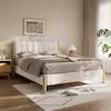 White Vertical Rolls Upholstered Headboard Frame Queens Platform Bed with Rubberwood Legs(missing headboard)