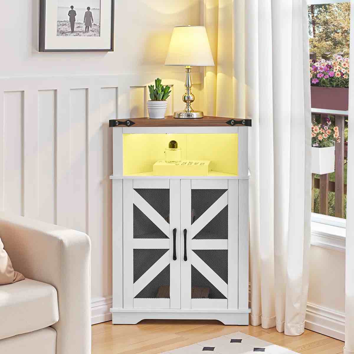 Corner Cabinet With Open Shelf,corner Shelf Cabinet with LED Lights