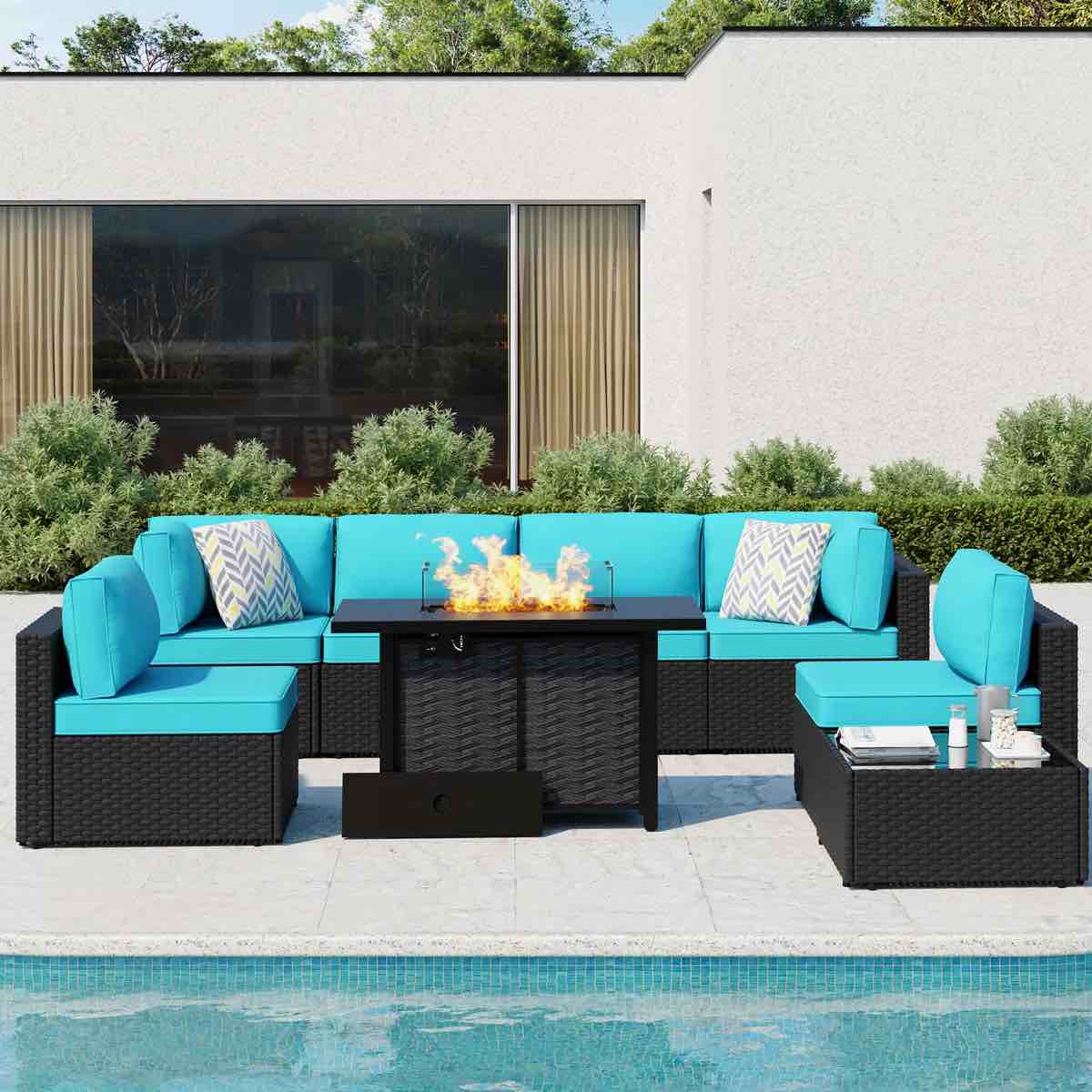 **INCOMPLETE ** on two chairs *Emanie 6 - Person Rattan Outdoor Patio Set with Fire Pit Table