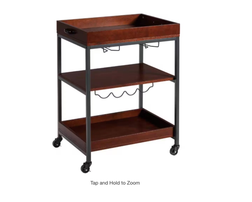 *DAMAGED * parts damaged *Bar Cart for Home, Wood Tabletop Kitchen Island Wheels, Wine Trolley Utility Storage Cabinet