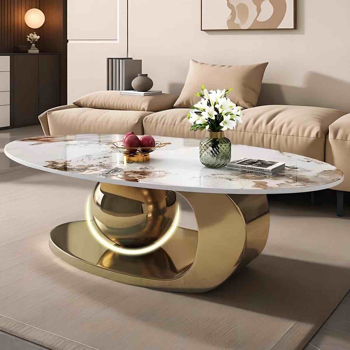 **INCOMPLETE ** no base*Delvan Oval Countertop Coffee Table With Stainless Steel Base