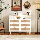 Innis 6-Drawers Rattan Storage Cabinet Rattan Drawer with LED Lights and Power Outlet,for Bedroom