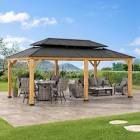 Incomplete *Staika 13X15Ft. Wood Gazebo, Outdoor Gazebo With Metal Steel Gable Roof, Hardtop Gazebo With Bar Storage Space For Garden, Patio -03