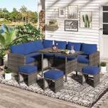 Incomplete * missing box 2*Hinesville 7 Piece Rattan Lounge Dining with Cushions