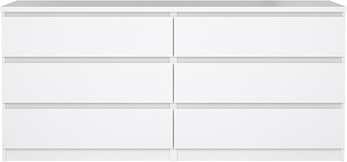 INCOMPLETE * missing box 2*Tvilum 6 Drawer Double Dresser, White High Gloss