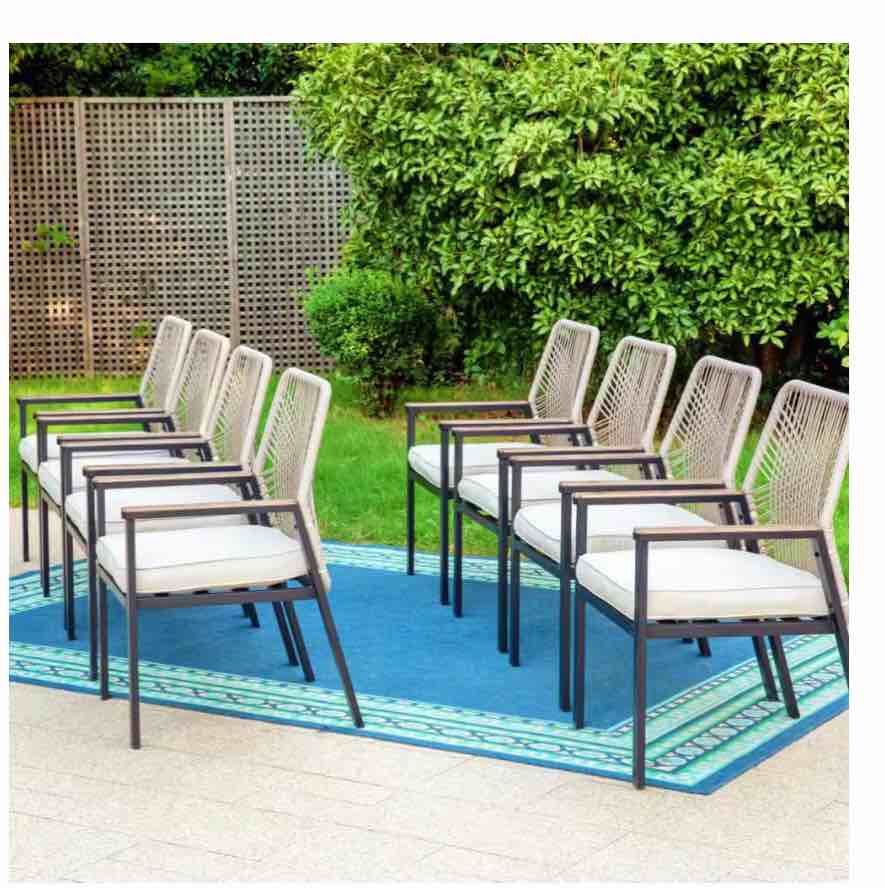 Black Metal Woven Rope Outdoor Patio Dining Chair with Beige 