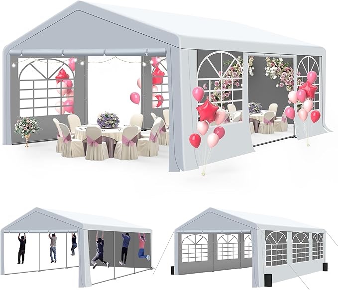 INCOMPLETE * missing boxes *20' x 20' Heavy Duty Party Tent - Outdoor Wedding Gazebo Event Shelter Canopy with Removable Sidewall & 4 Sand Bags for Outdoor Event, Wedding, Birthday Party