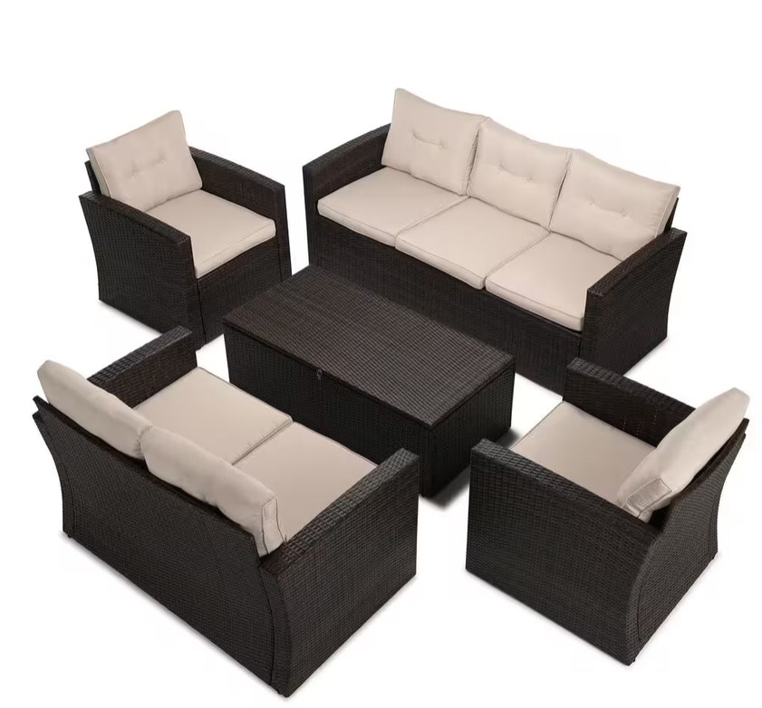 INCOMPLETE * missing boxes *5-Piece Wicker Patio Conversation Furniture Set with Beige Cushions