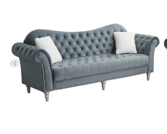 INCOMPLETE * missing box *Hybition Modern Velvet Sofa Set Button Tufted Sofa and Loveseat-Dark Grey
