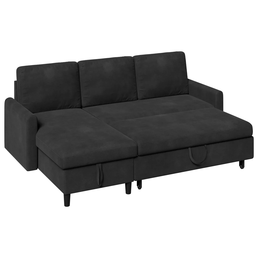 INCOMPLETE * missing box 2*Walsunny 3 Seater L Shaped Pull Out Reversible Sleeper Sectional Sofa Bed with Long Storage