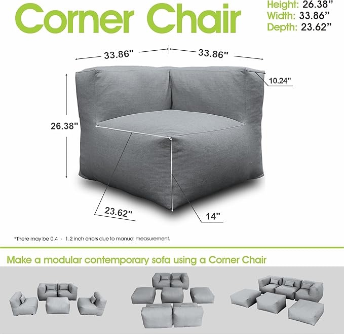 INCOMPLETE * only ottoman *Dineli Modern Coner Chair Arm-Rest Chair Outdoor Furniture Patio Couch Creating a Unique Patio Garden Modular Contemporary Sofa (Dark Gray)