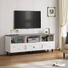 incomplete * missing box *dextrus modern tv stand for 70/65 inch, wood media console with storage cabinet and open shelves, white/grey