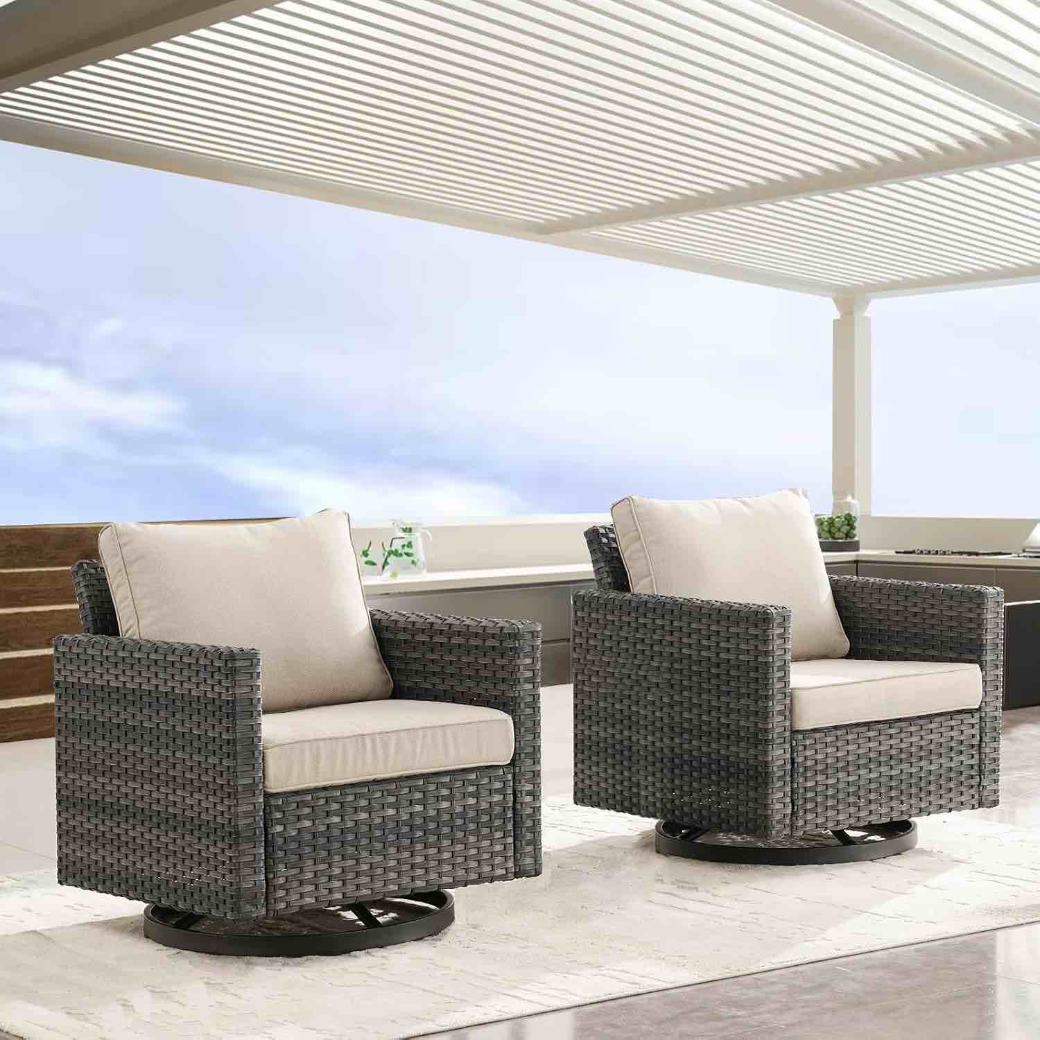 INCOMPLETE * only cushion and two base*Luxury Outdoor Swivel Rocker Patio Chairs Set of 2, Swivel Patio Chairs for Porch, Yard, Deck, 