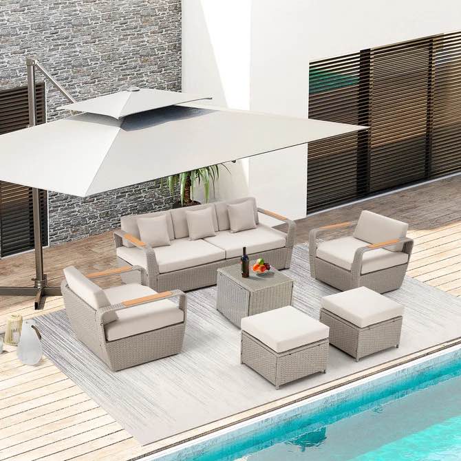 INCOMPLETE * missing boxes *Erommy 6 Pcs Patio Furniture Set With Thick Cushion And Coffee Table, Light Gray