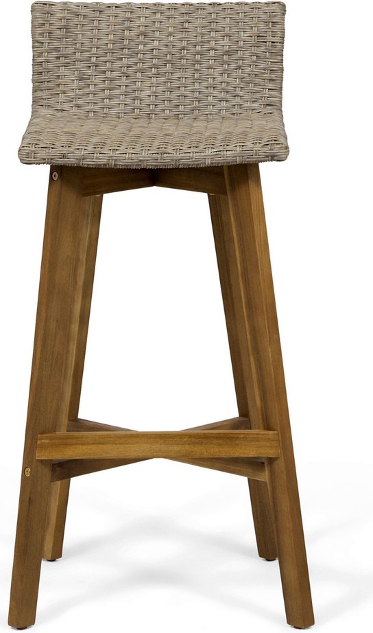 Equinox Outdoor Barstool with Rattan Wicker Top and X-Stretcher Frame In Brown - Set of 2 