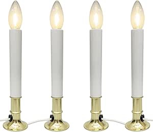 4 Pack Electric Christmas Window Candle, Brass Plated Base Window Candles with Sensor Dusk to Dawn, Candle Set for Home & Kitchen for Window Table Christmas Decorations