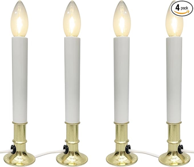   4 Pack Electric Christmas Window Candle, Brass Plated Base Window Candles with Sensor Dusk to Dawn, Candle Set for Home &amp; Kitchen for Window Table Christmas Decorations Roll over image to zoom in                      4 Pack Electric Christmas Window Candle, Brass Plated Base Window Candles with Sensor Dusk to Dawn, Candle Set for Home & Kitchen for Window Table Christmas Decorations