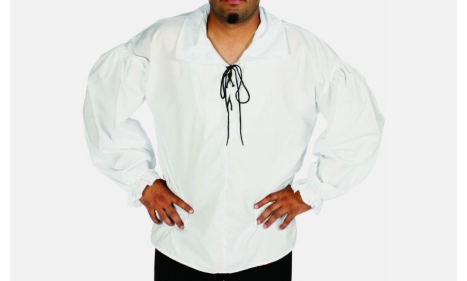 Pirate / Cavalier Shirt White Grommet & Laced Front Collared Full Sleeve Shirt