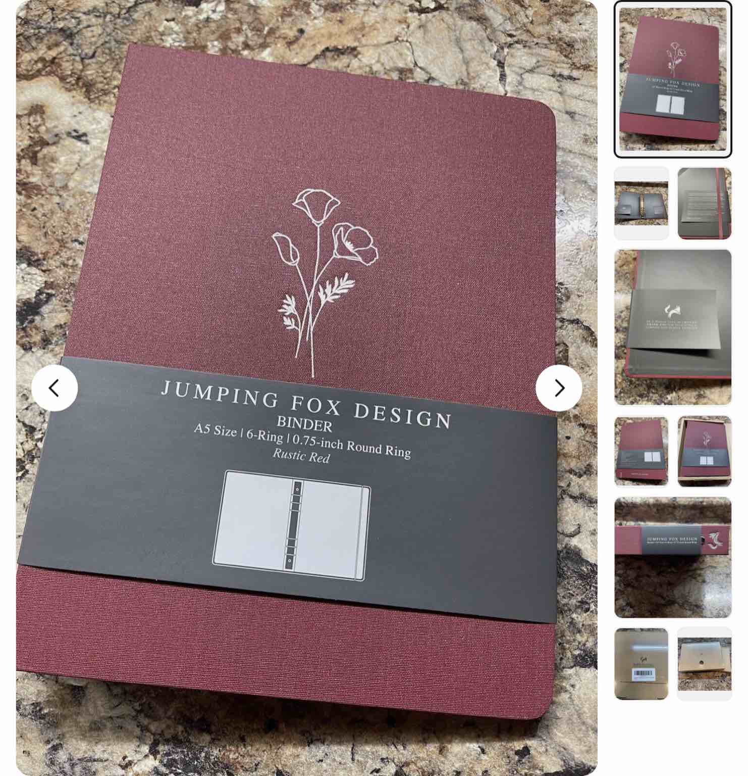Jumping Fox Design Linen Fabric 6 Ring A5 Binder 0.75 Inch Rustic Red