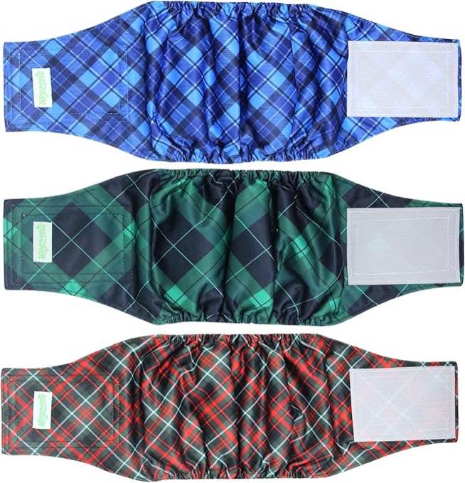 wegreeco Washable Male Dog Belly Band (Stylish Pattern) - Dog Diapers Male - Washable Male Dog Belly Wrap, Dog Diapers Male (Blue, Green, Red Plaid, S)