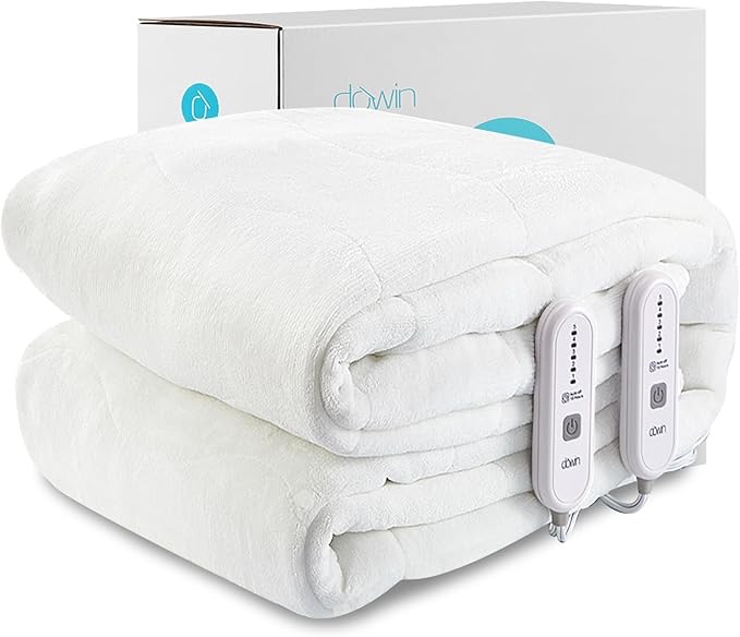 Heated Mattress Pad Queen Size - Coral Fleece Electric Mattress Warmer Dual Control with 5 Heat Settings,10Hrs Auto Off Timer Heating Mattress Cover,ETL Certified, Machine Washable,White