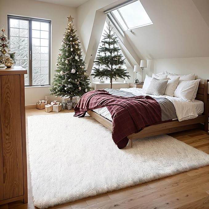 Poboton Machine Washable Upgrade 6x9 Rugs for Living Room, Black&Grey, Big Rug, Fluffy Shaggy Soft Area Rug, Non-Slip Indoor Floor Carpet for Bedroom, Kids Baby Boys Teen Dorm Home Decor, Nursery